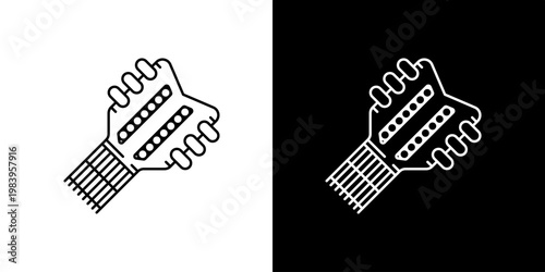 Minimalist vector line art icon of a classic guitar headstock, perfect for music apps, websites, or elegant graphic designs illustrating musical instruments