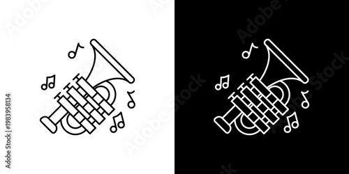 Minimalist trumpet and musical notes line art icon set, perfect for music-themed apps, web interfaces, and branding designs. Editable vector illustration for jazz, orchestra, or band concepts