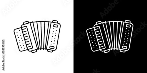 Accordion Icon in Black and White - Vector Graphic Illustration of a Musical Instrument