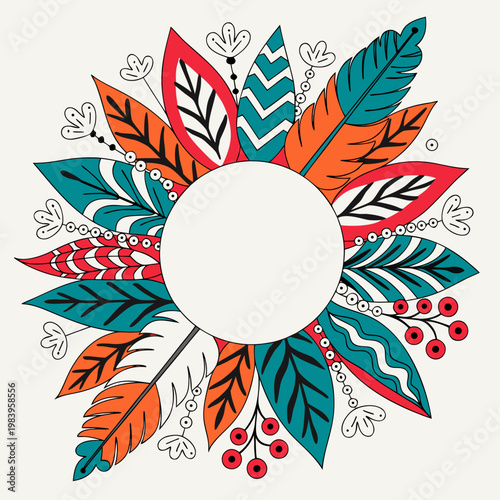 Floral decorative wreath frame with colorful leaves illustration