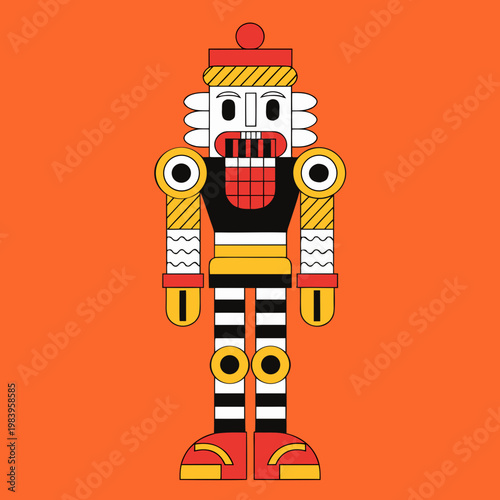 Nutcracker toy illustration on orange background