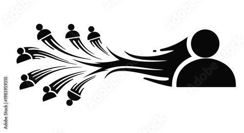 Group of people merging into a single leader, symbolizing unity and collective effort.