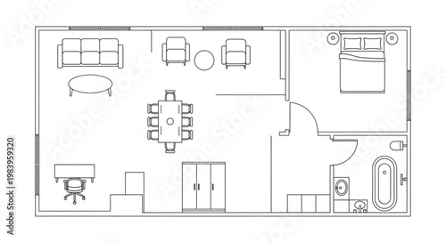 Architectural floor plan of a modern house layout.