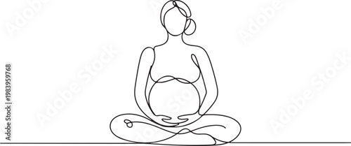 One continuous single drawing line art doodle pregnant, healthy, woman, mother, sport, yoga, workout, gymnastic. one line icon drawing vector