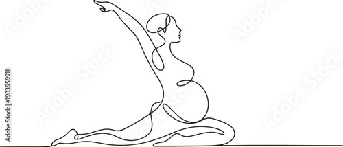 One continuous single drawing line art doodle pregnant, healthy, woman, mother, sport, yoga, workout, gymnastic. one line icon drawing vector