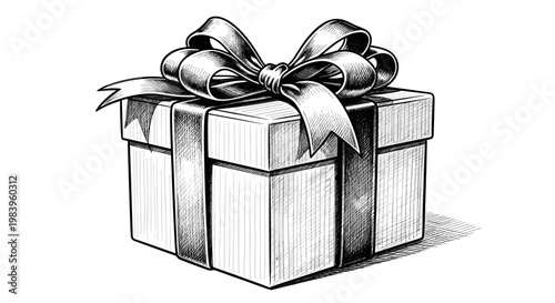Gift box with ribbon bow sketch drawing holiday present celebration surprise event giving object wrapped present surprise.
