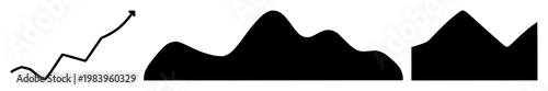 Predictive analytics trend line set with solid black icon over white background featuring predictive analytics trend line with illustration and vector