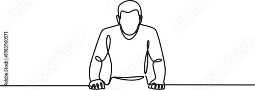 man stands with his fists on the table. one line icon drawing vector