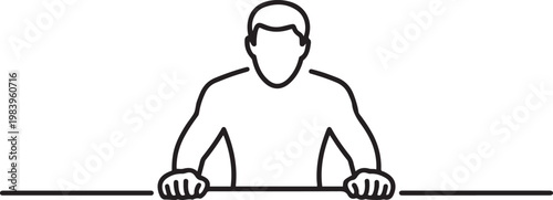 man stands with his fists on the table. one line icon drawing vector