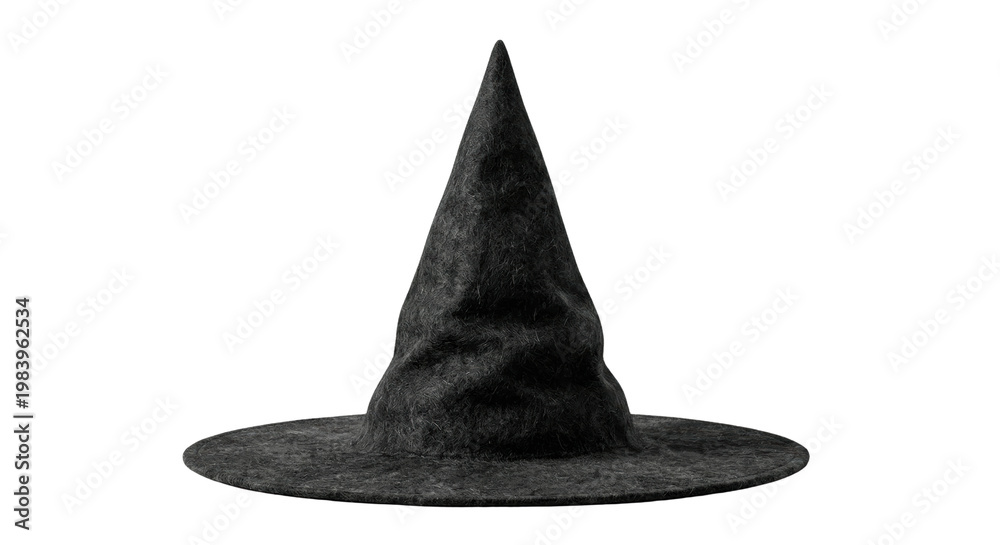 Fototapeta premium Pointy black felt witch hat on a transparent background