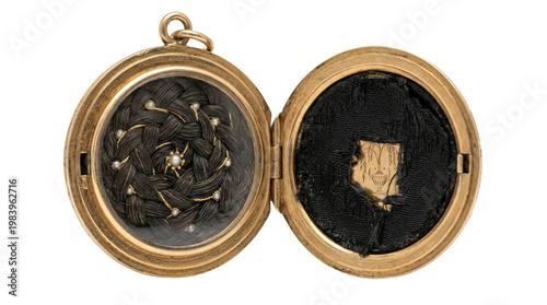 Принти на полотні Antique gold mourning locket with woven hair and pearls