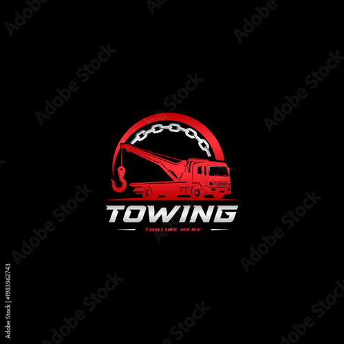Red Towing Truck Service Logo Design.