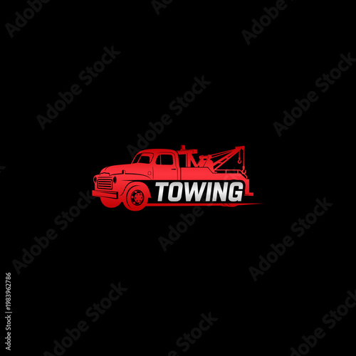 Red tow truck vehicle icon graphic.