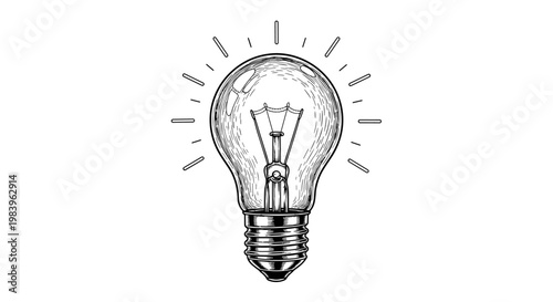 Lightbulb icon in engraving style. hand drawn vector illustration of a glowing lamp, symbol of idea and solution.