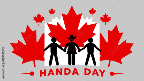 Silhouettes of family holding hands under red maple leaves for handa day