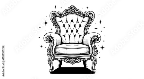 Luxury king chair vector art, elegant vintage throne with intricate details, isolated on white background.
