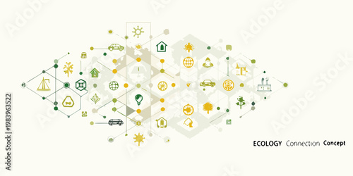 Abstract network of green icons representing ecology and interconnected systems
