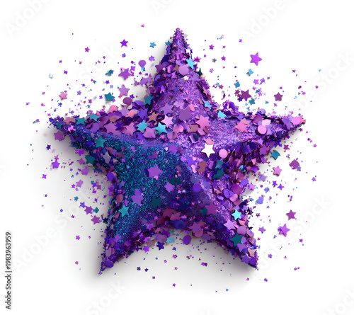 Glitter Star Confetti Explosion Colorful Sparkle Isolated on White