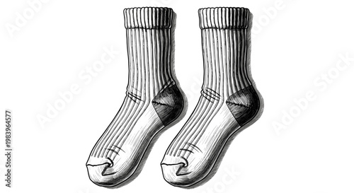 Pair of warm striped socks, cozy winter clothing, knitted footwear for cold weather, casual or sports accessory, comfort and warmth.