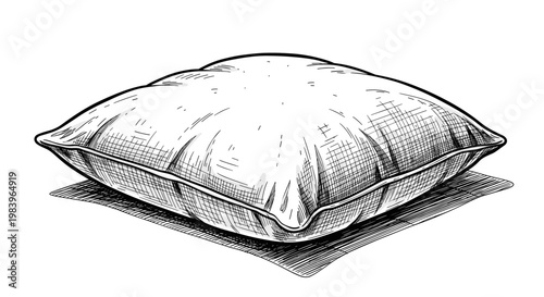 Pillow sketch hand drawn engraving style illustration for home decor and sleep comfort concept design isolated on white.