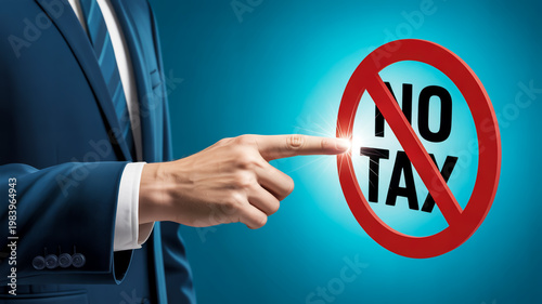Businessman pointing at no tax sign in office