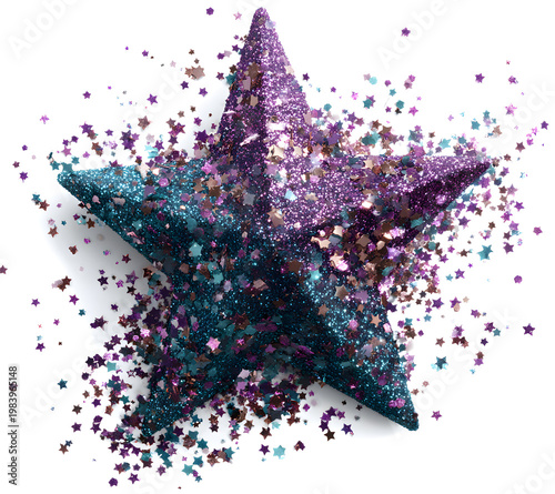Glitter Star Confetti Explosion Colorful Sparkle Isolated on White