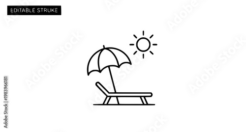 Beach sunbed outline icon editable stroke parasol summer holiday vector design