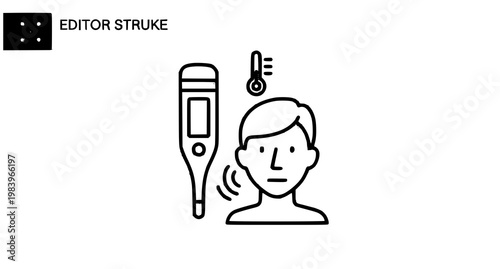 Electronic thermometer fever icon editable stroke healthcare illness outline vector illustration