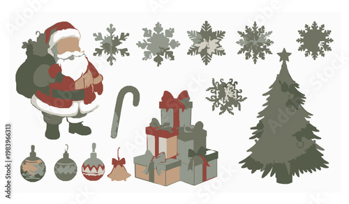 Retro Christmas icons vintage holiday elements vector illustration