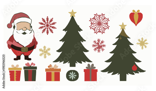  Retro Christmas elements holiday decoration cartoon vector set