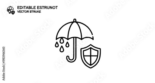 Waterproof protection icon umbrella with drops editable stroke liquid resistant vector symbol