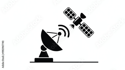 A satellite transmits signal to a dish antenna on a platform