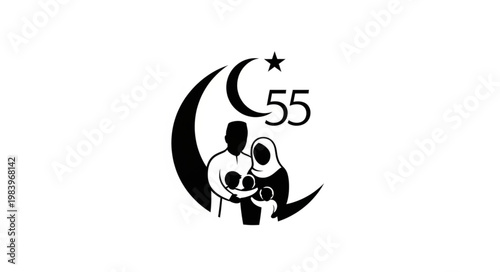 Islamic Family Symbol with Crescent Moon and Star Design.
