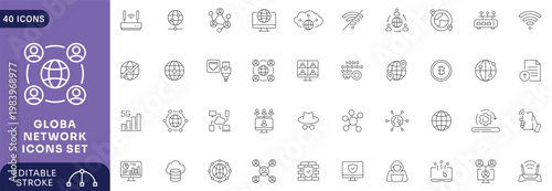 Global Network icon set. Outline Icon Collection.