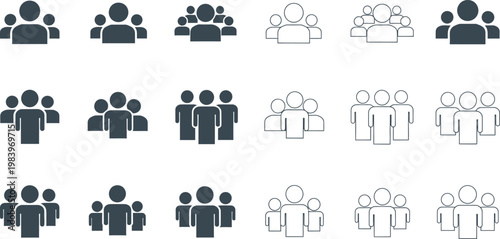 Collection of dark blue and outline human group multiple set