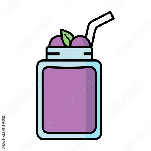 Blueberry smoothie or juice beverage icon in a jar.