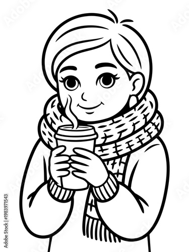 Winter Warmth in Every Sip: A young person, wrapped in a cozy scarf, clasps a steaming beverage, radiating the warmth and comfort of a chilly day.