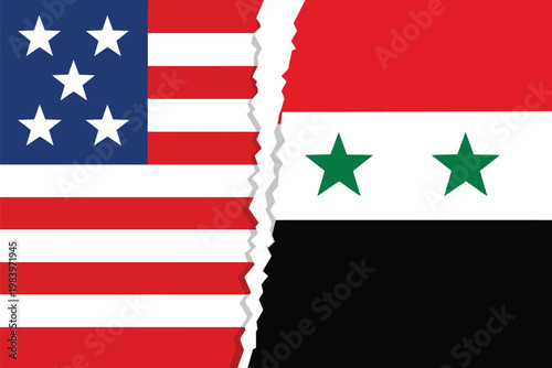 torn flags vector, US and syria  flag 