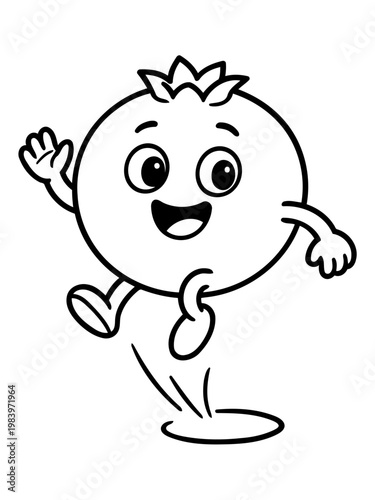 Joyful Blueberry Mascot: An cheerful blueberry mascot with a huge grin cheerfully waves a friendly greeting, embodying the fun and flavor of fresh fruit.