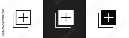 Plus icon set. Add, create and positive symbol collection. Flat, silhouette and outline style vector illustration. Plus icon logo design. Add plus sign and symbol