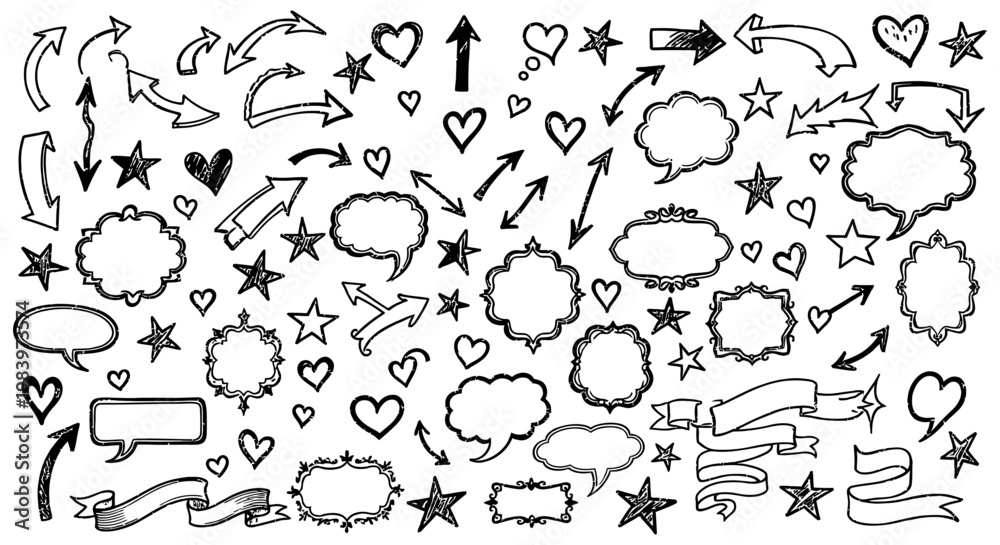 Obraz premium hand-drawn doodle elements like arrows hearts stars and speech bubbles