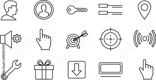 User Interface and Technology Icons Set for Web Design, Navigation, Settings, Communication, and Media Control