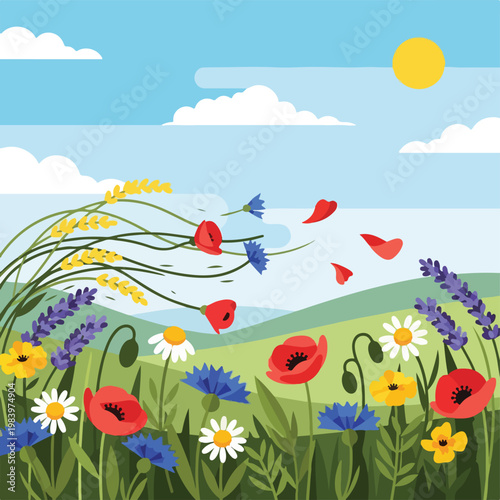 Bild auf Leinwand Colorful flowers in a field 2.