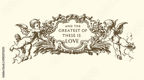 Fotografija Vintage design with cherubs and text 'and the greatest of these is love' quote i