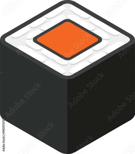 3D isometric square maki sushi roll with salmon flat vector illustration