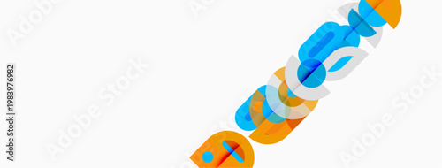 Abstract colorful shapes form diagonal line. Bright hues create dynamic visual impact. Minimalist design, modern aesthetic.