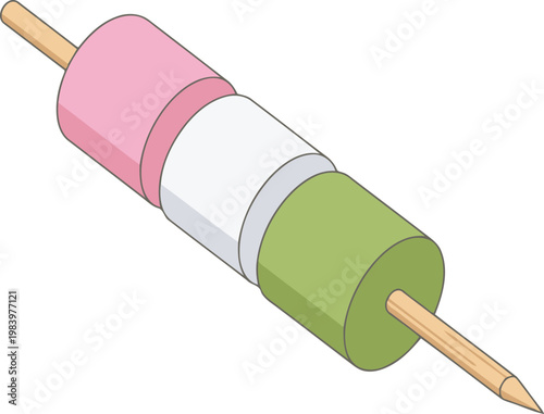 3D isometric vector illustration of Japanese hanami dango skewer sweet dumplings