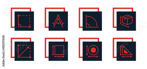 Grid, coordinates, diagram, blueprint, ruler, scale, compass Shape Icons Set for Website, Apps and UI Interfaces
