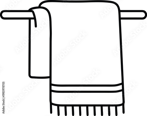 towel hanging or folded rectangle with terry texture line art vector illustration on transparent background