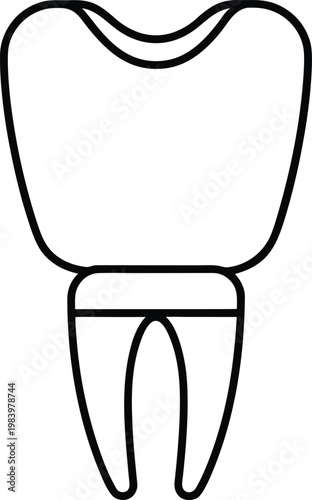 tooth incisor front facing single root chisel edge line art vector illustration on transparent background